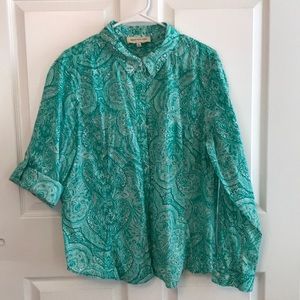 Teal/aqua paisley top